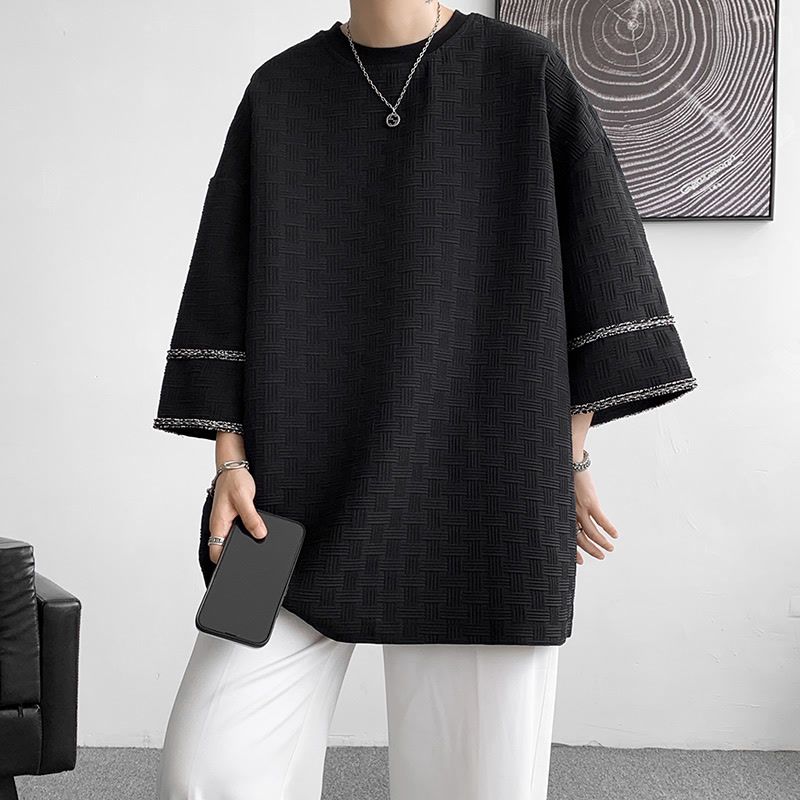 髮型師潮牌男裝美式重磅t恤oversize小香風設計感小眾7分袖短袖