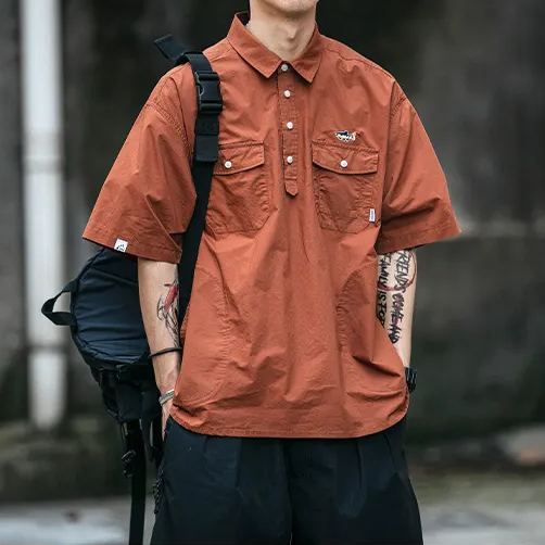 日系復古工裝POLO領高級感休閒T恤ins襯衫短袖