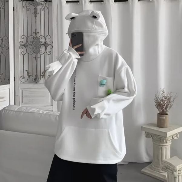 高街青蛙潮流設計感拼接長袖衛衣