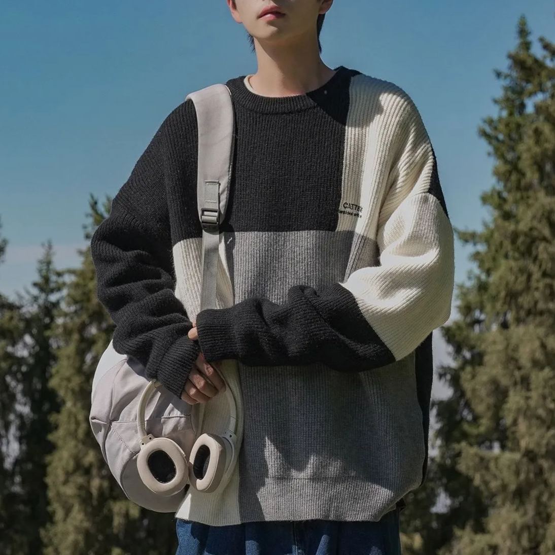 Ins外穿慵懶風潮流撞色長袖針織衫