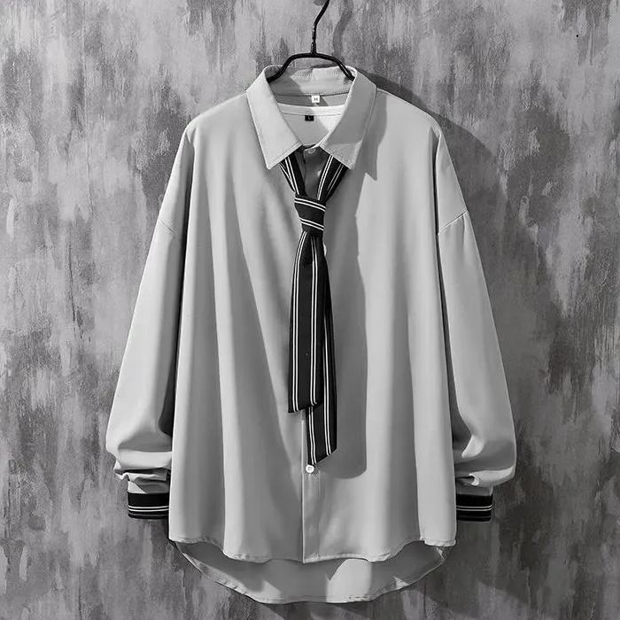 【套裝】潮流學院風領帶襯衣+垂感休閒褲裝兩件套裝