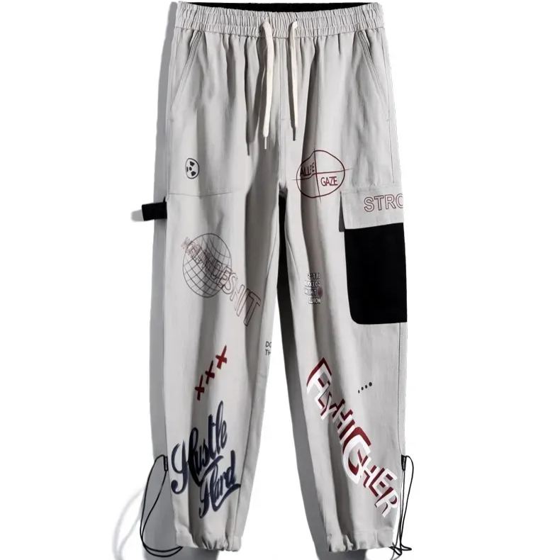 潮流寬鬆直筒休閒ins卡通字母塗鴉印花工裝褲