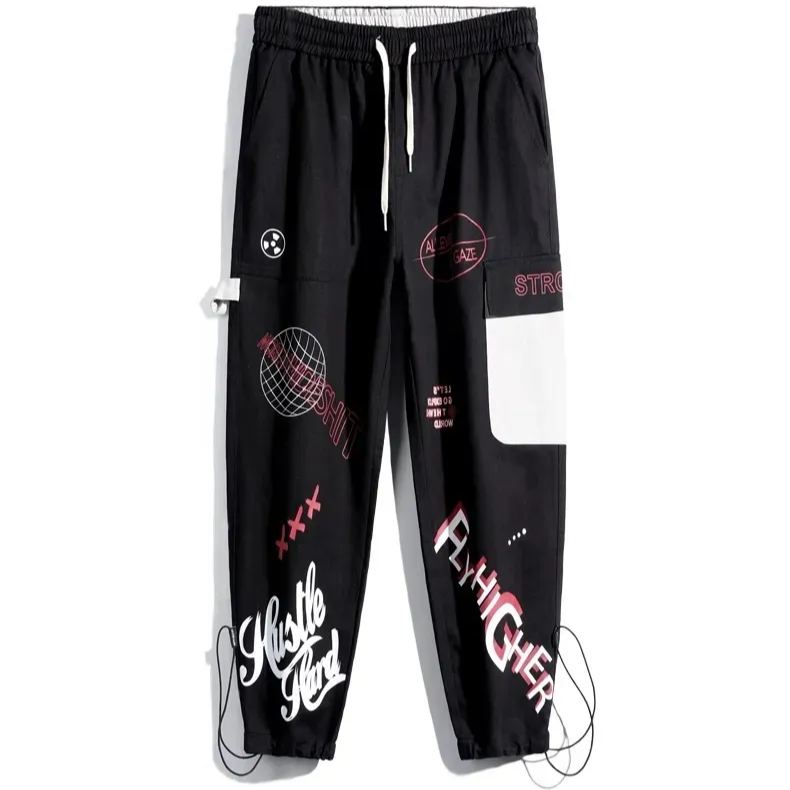 潮流寬鬆直筒休閒ins卡通字母塗鴉印花工裝褲