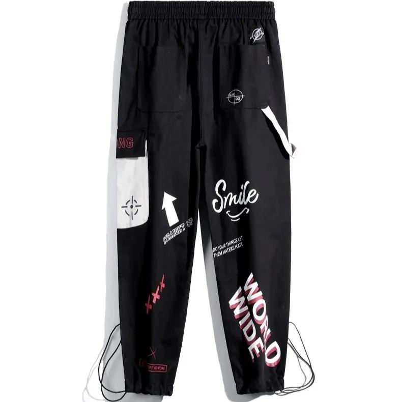 潮流寬鬆直筒休閒ins卡通字母塗鴉印花工裝褲