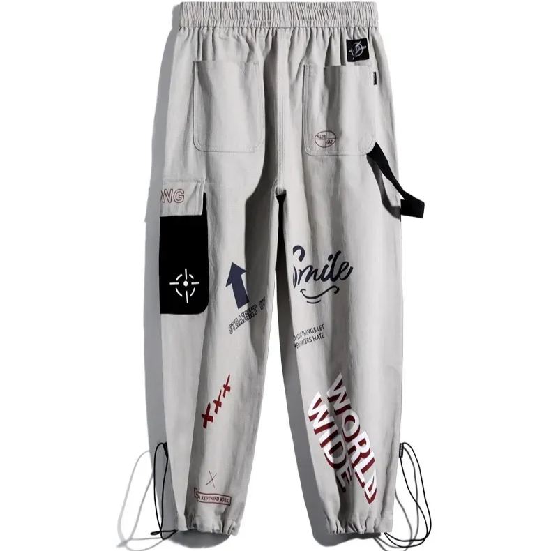潮流寬鬆直筒休閒ins卡通字母塗鴉印花工裝褲