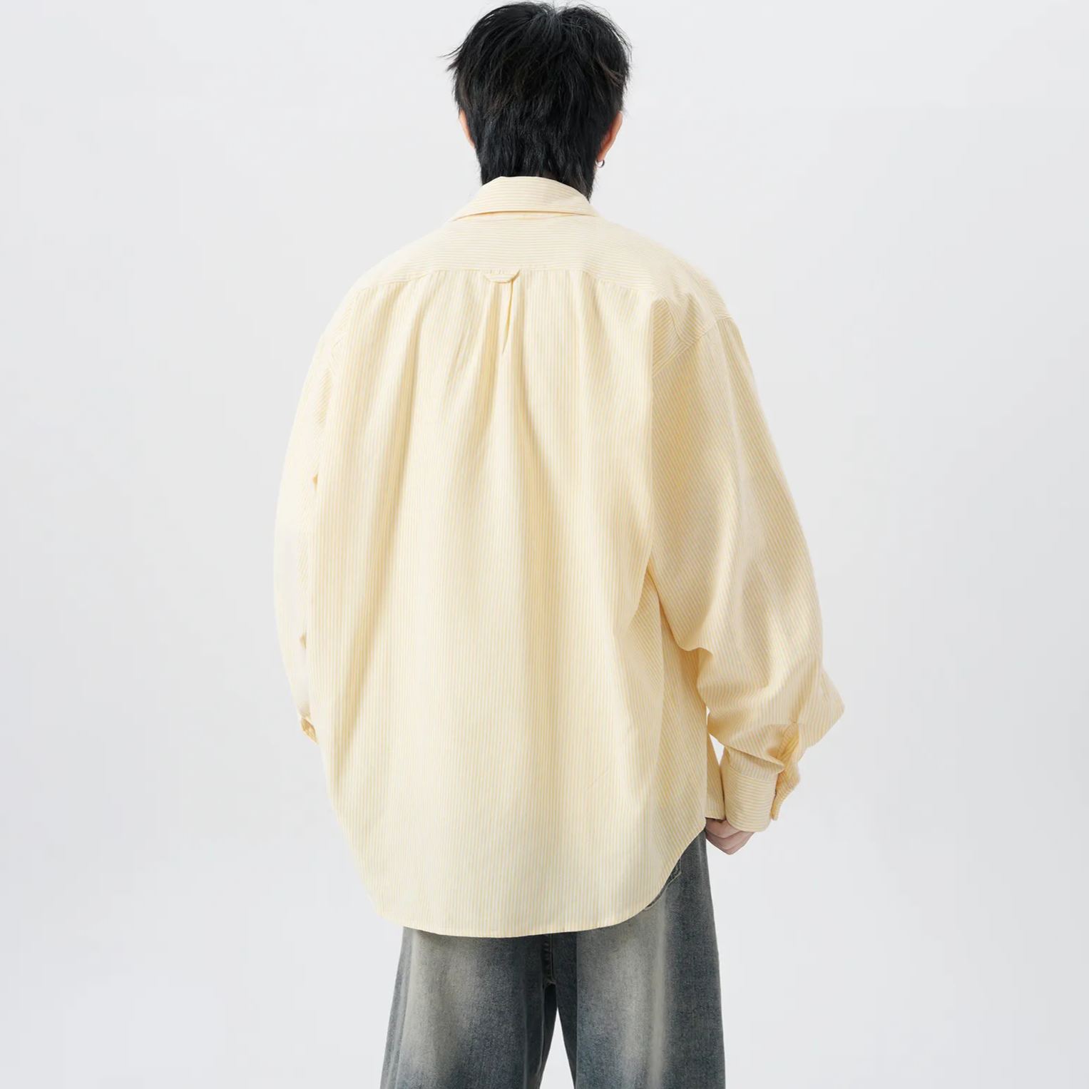 新款春秋情侶款刺繡笑臉條紋襯衫長袖外套寬鬆學院風休閒百搭襯衣