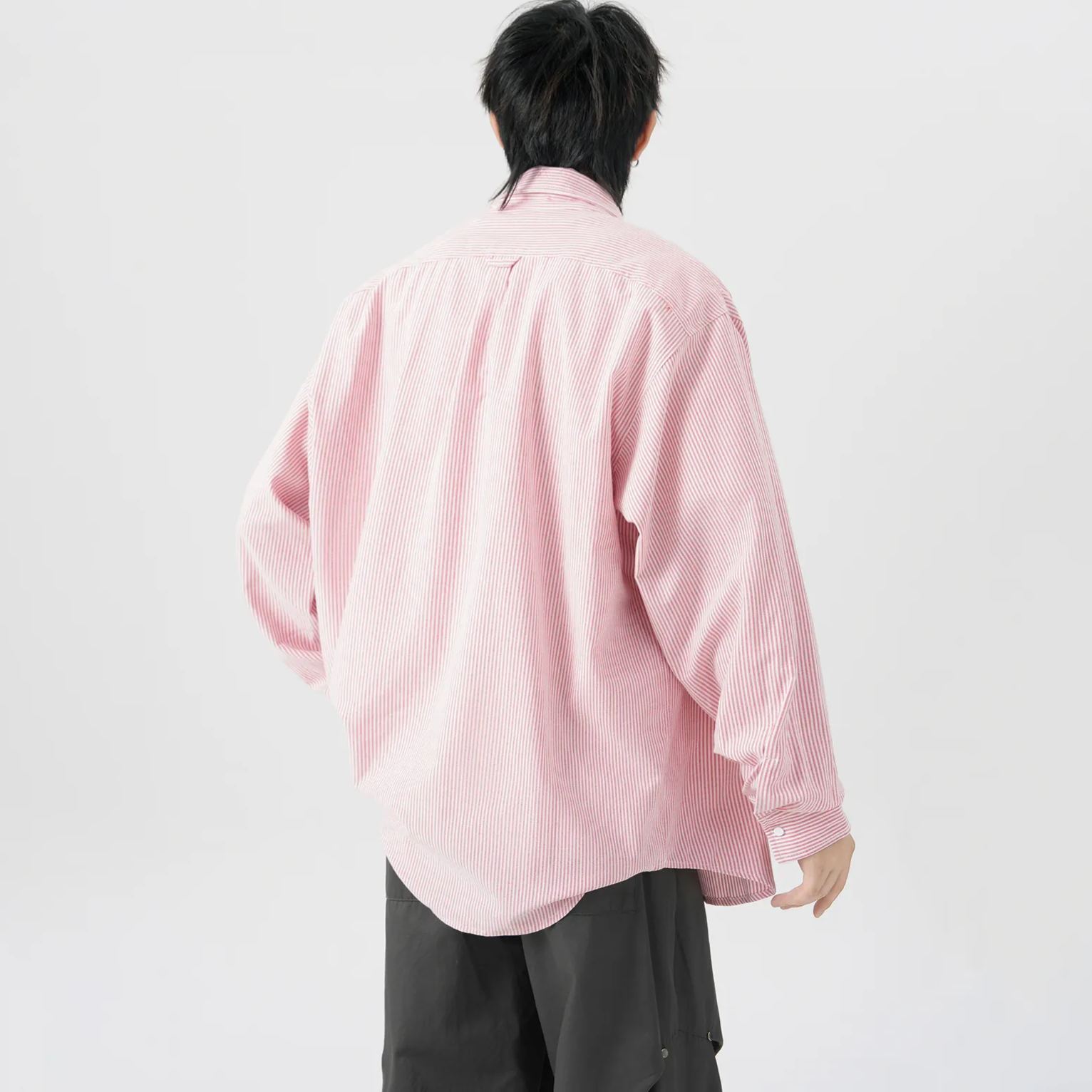 新款春秋情侶款刺繡笑臉條紋襯衫長袖外套寬鬆學院風休閒百搭襯衣