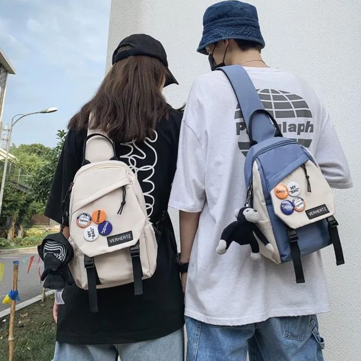 日系休閑大容量撞色斜挎單肩胸包