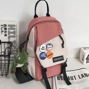 日系休閑大容量撞色斜挎單肩胸包