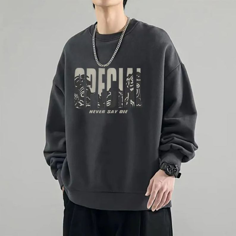 美式橄欖綠潮流圓領寬鬆長袖打底衫