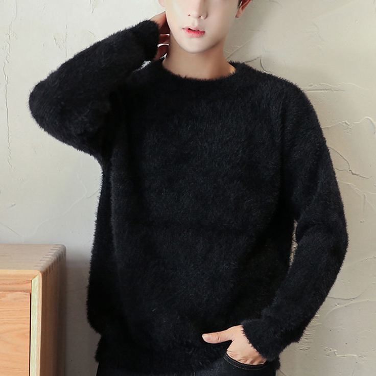 時尚潮流刷毛加厚針織打底衫水貂絨毛衣