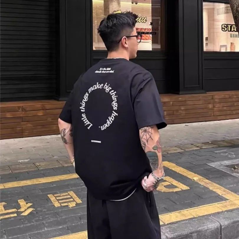 大碼美式百搭純棉印花寬鬆時尚圓領短袖t恤