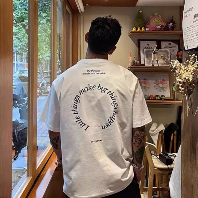 大碼美式百搭純棉印花寬鬆時尚圓領短袖t恤