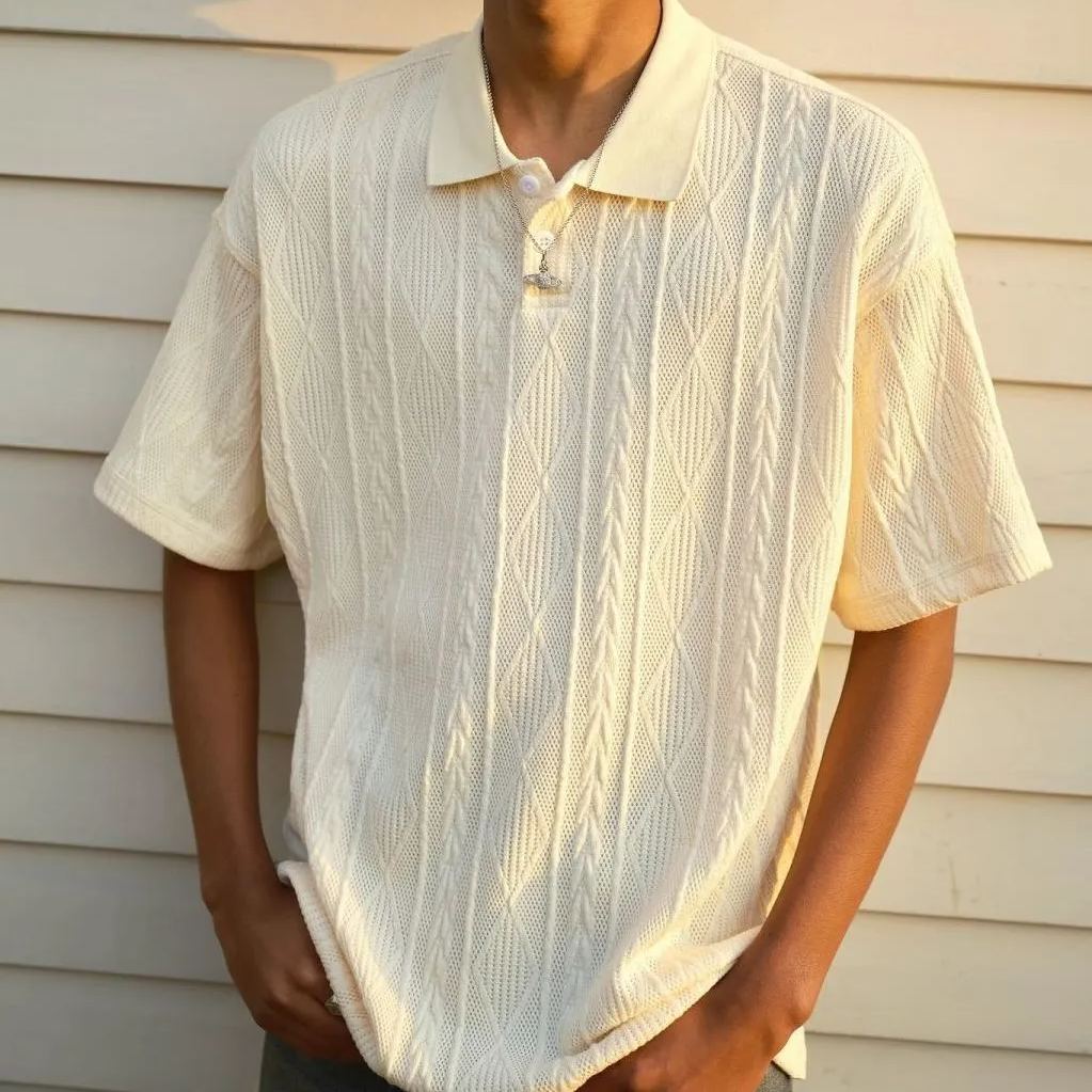 復古肌理感透氣寬鬆翻領POLO衫短袖