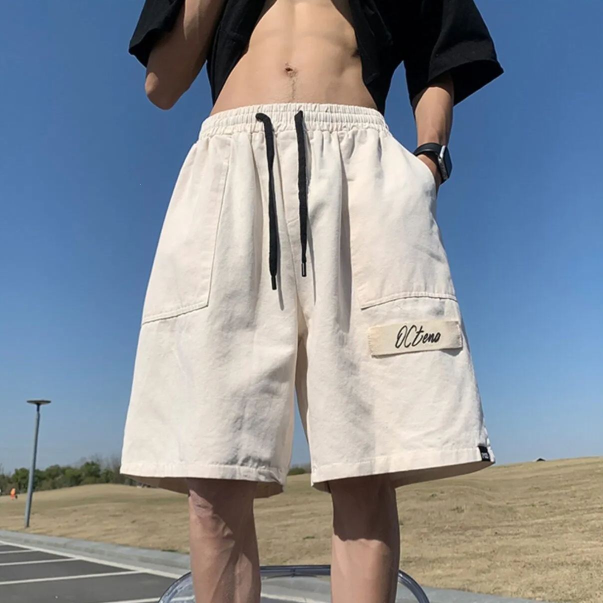 寬鬆直筒棉潮流痞帥日系休閒五分工裝短褲