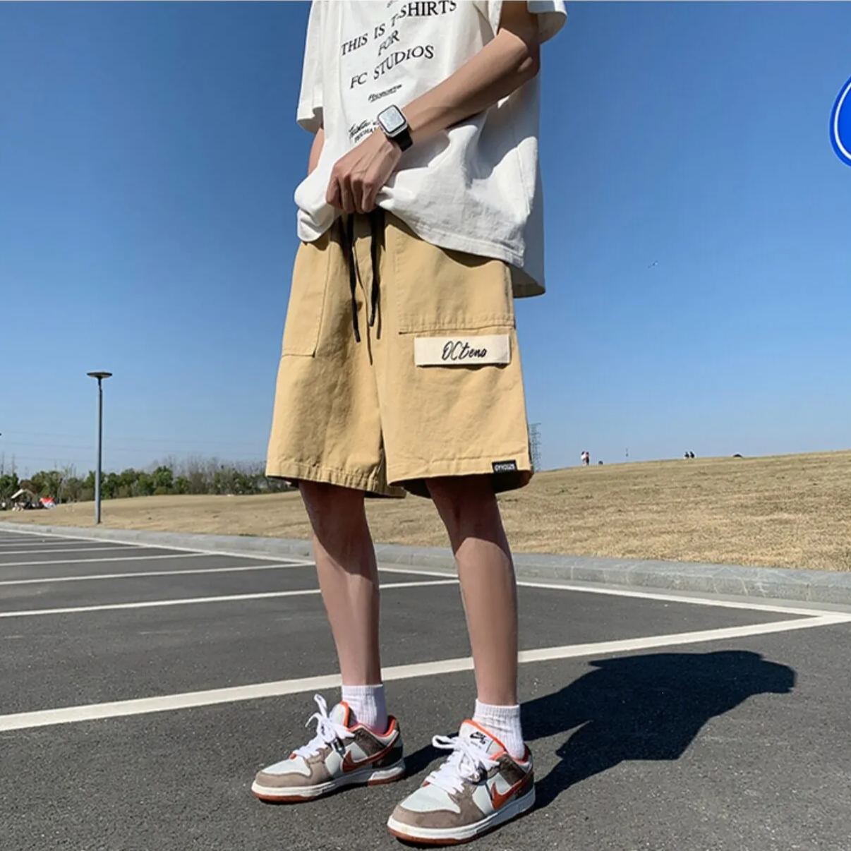 寬鬆直筒棉潮流痞帥日系休閒五分工裝短褲