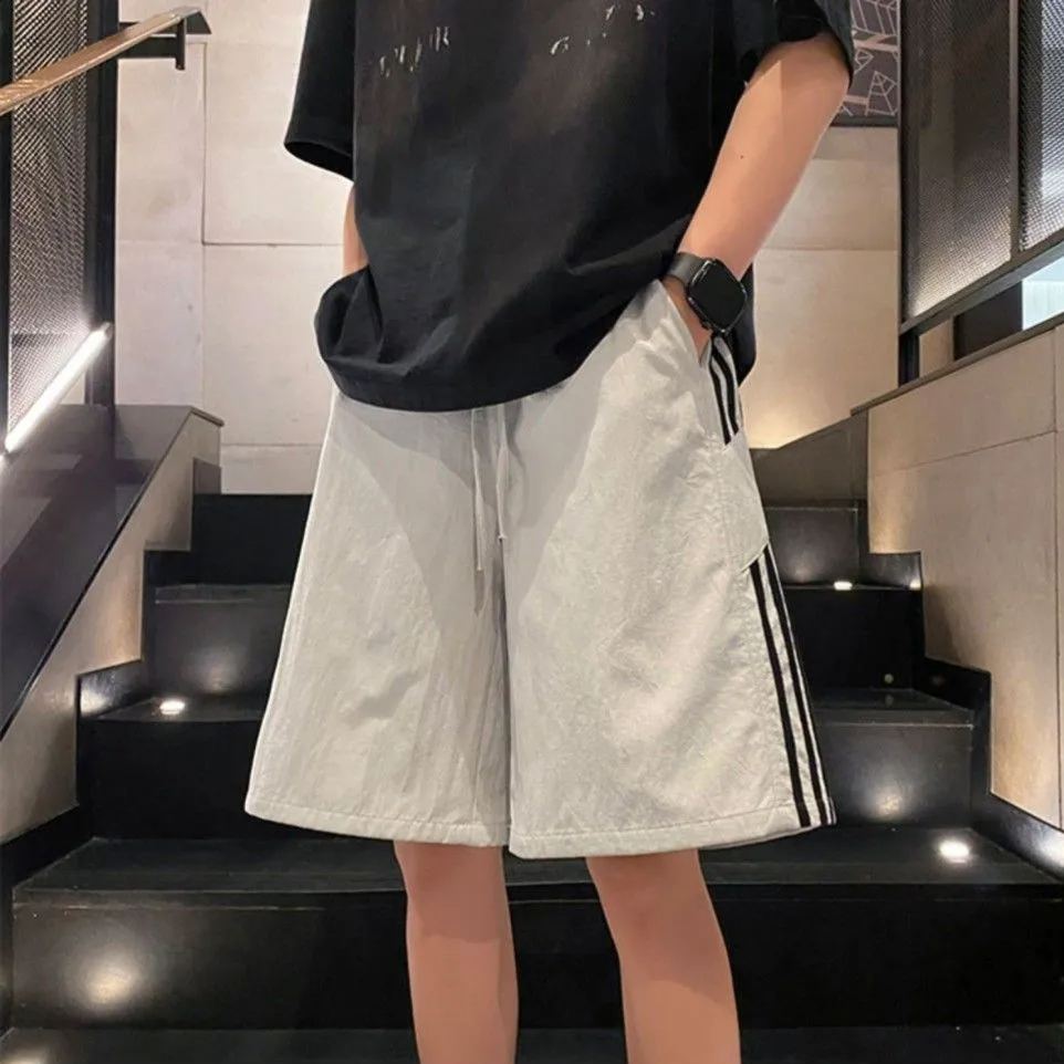 冰絲速乾薄款條紋ins美式工裝運動五分褲