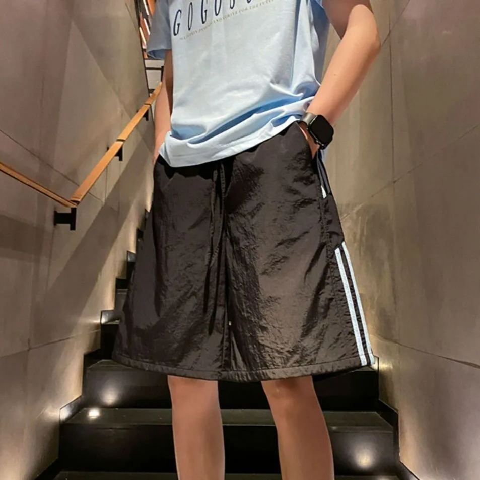 冰絲速乾薄款條紋ins美式工裝運動五分褲