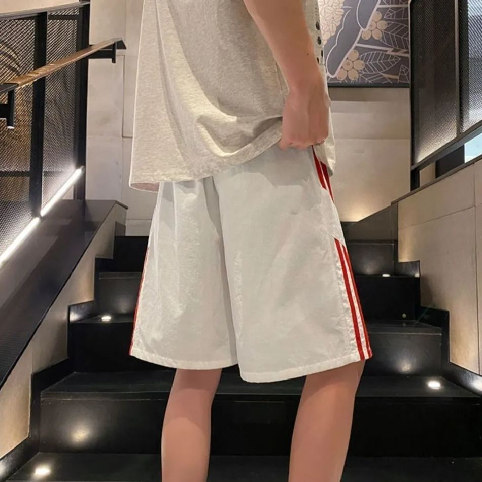 冰絲速乾薄款條紋ins美式工裝運動五分褲