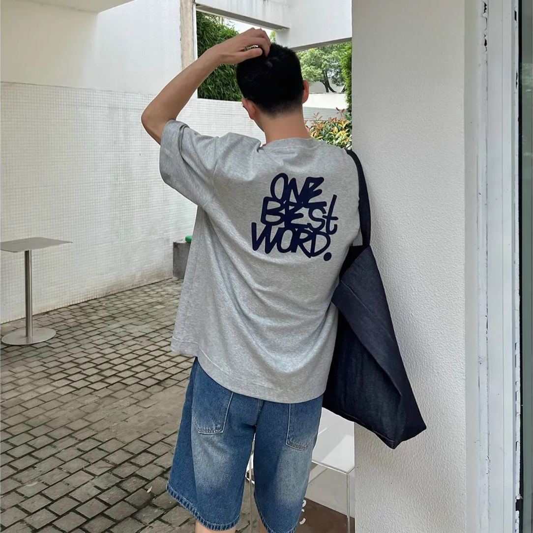 簡約字母刺繡美式休閒寬鬆短袖T恤