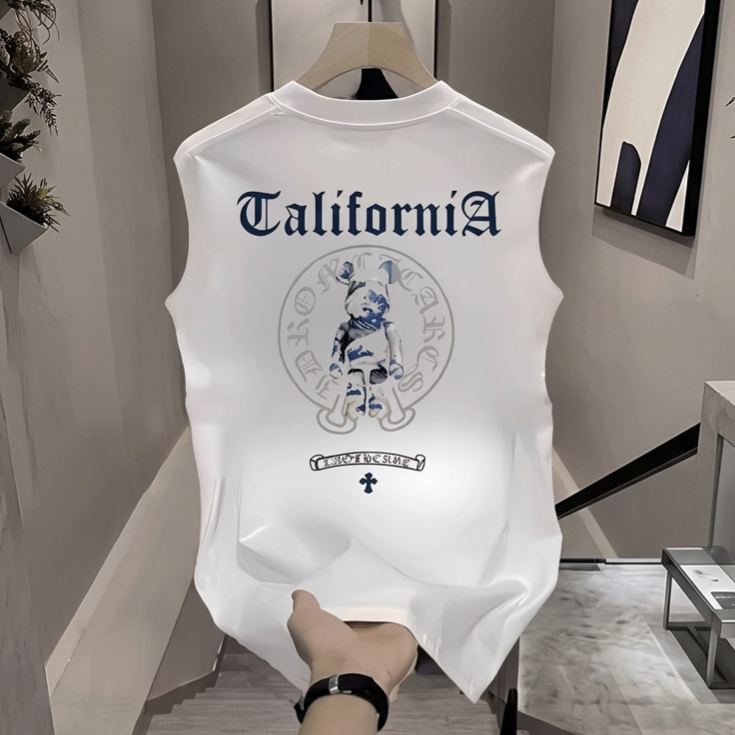 California小熊印花美式休閒純棉無袖背心