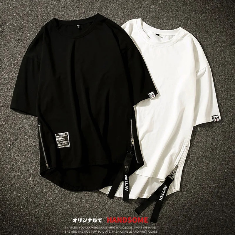 街舞韓版潮流拉鏈不規則印花短袖T恤