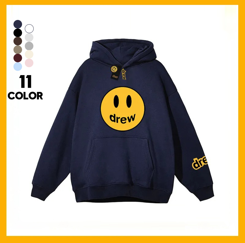 純棉潮流笑臉刷毛加厚小眾寬鬆情侶款連帽T