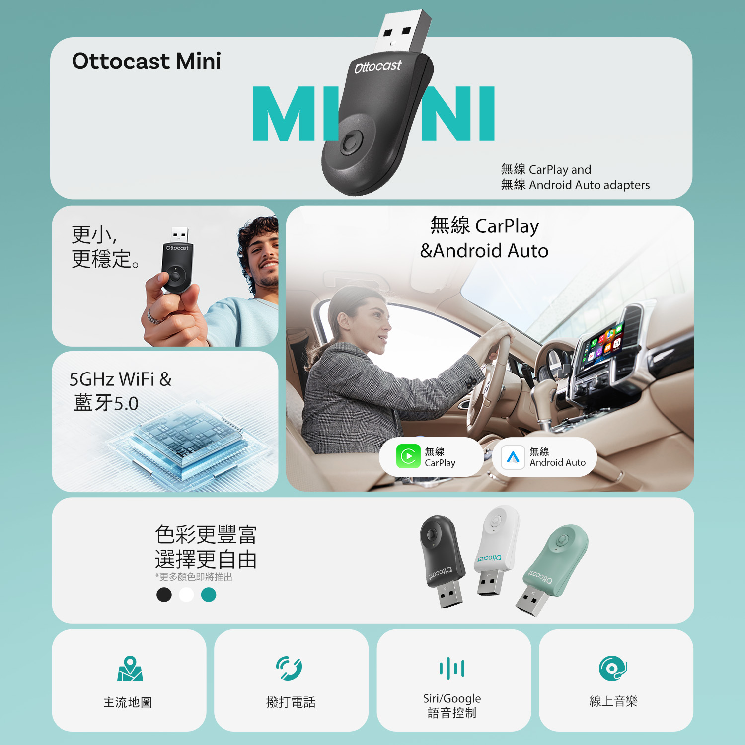 OTTOCAST MINI 無線 CarPlay/Android 轉接器