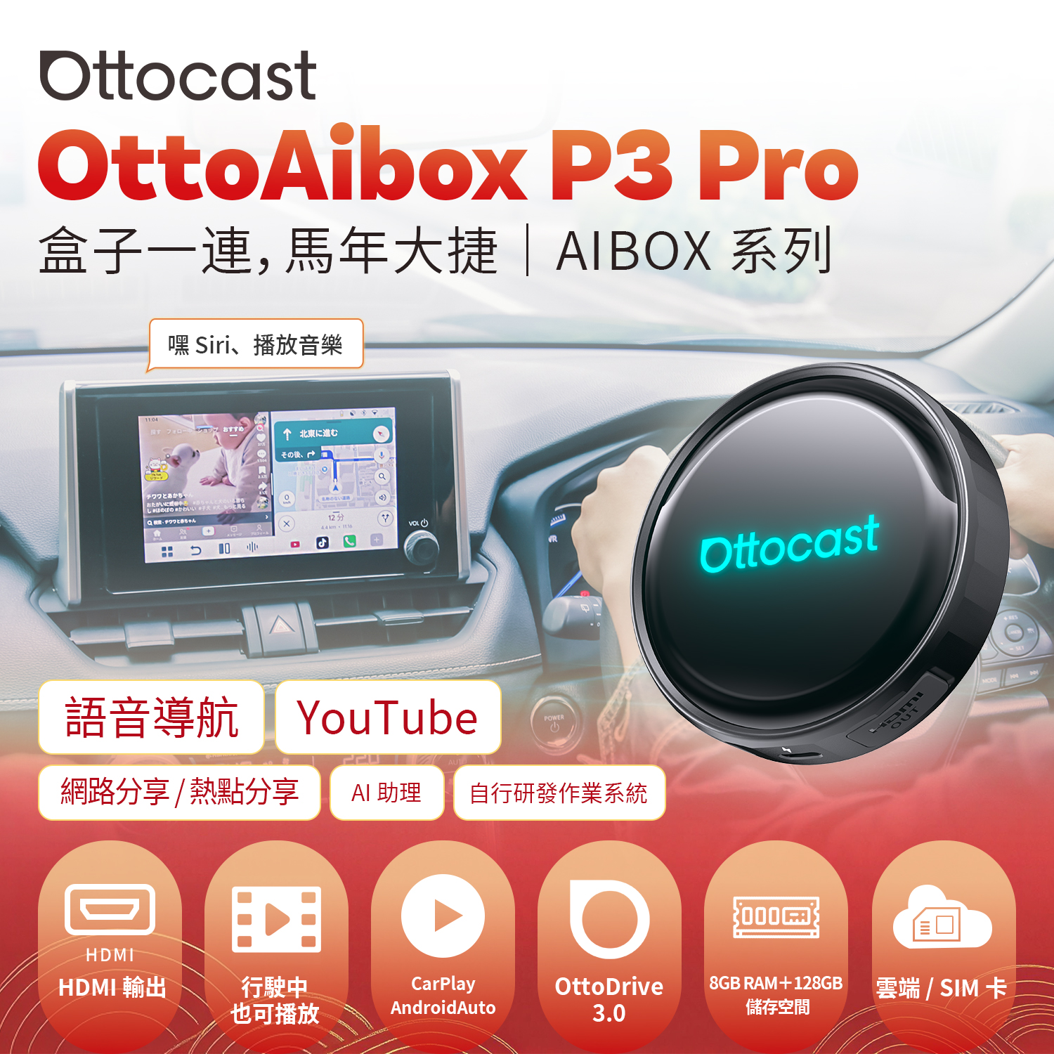 OttoAibox P3 Pro 旗艦版 CarPlay / Android Auto安卓盒子