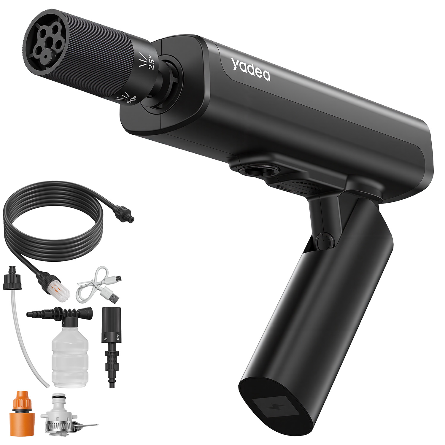 【超軽量900g未満×1.5Mpa高圧水流】Yadea G1 高圧洗浄機 コードレス ハンディ USB充電式 水道接続不要 折りたたみ式 3段階水圧 5種類水形 ペットボトル対応 大容量バッテリー 高圧洗浄 洗車/バイク/ベランダ/網戸/窓/玄関/お風呂/庭掃除