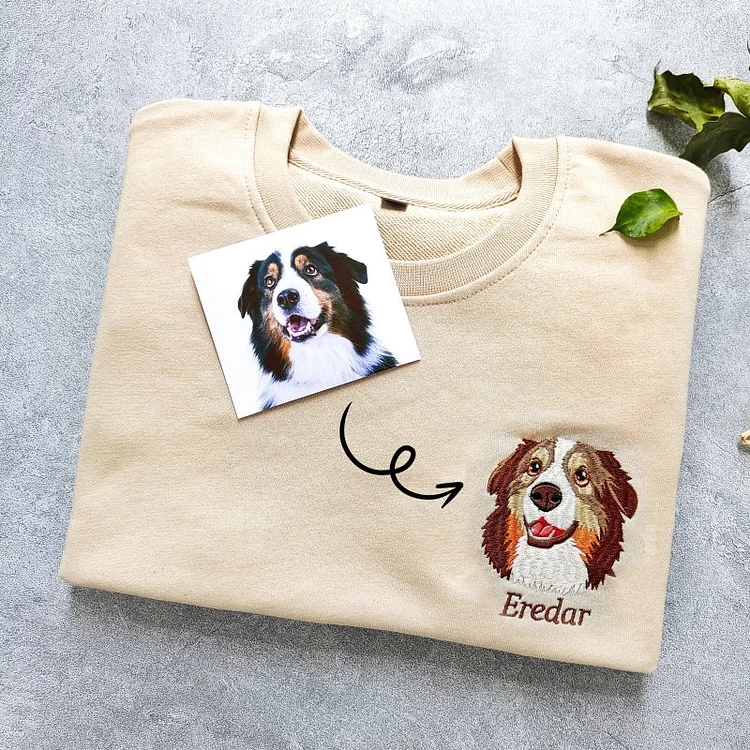 Custom Pet Face Colored Embroidered Sweatshirt Using Pet Photo