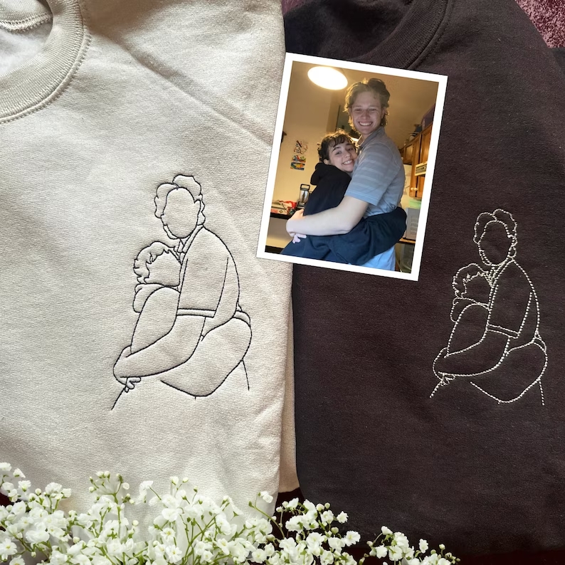 Custom Embroidered Pocket Portrait From Photo Outline Photo Sweatshirt Personalized Photo Couple Hoodie Gift For Her