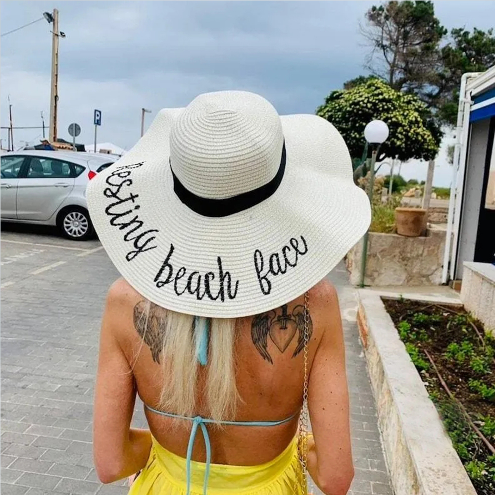 Custom embroidery Hat, Personalized beach Hat, Customized Beach Hat, Bridesmaid Beach Hat, Bridesmaid Gift, White Floppy Hat for Honeymoon