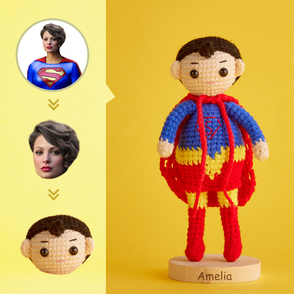 Custom Face Crochet Doll Personalized  Handwoven Mini Dolls Gifts - Supergirl