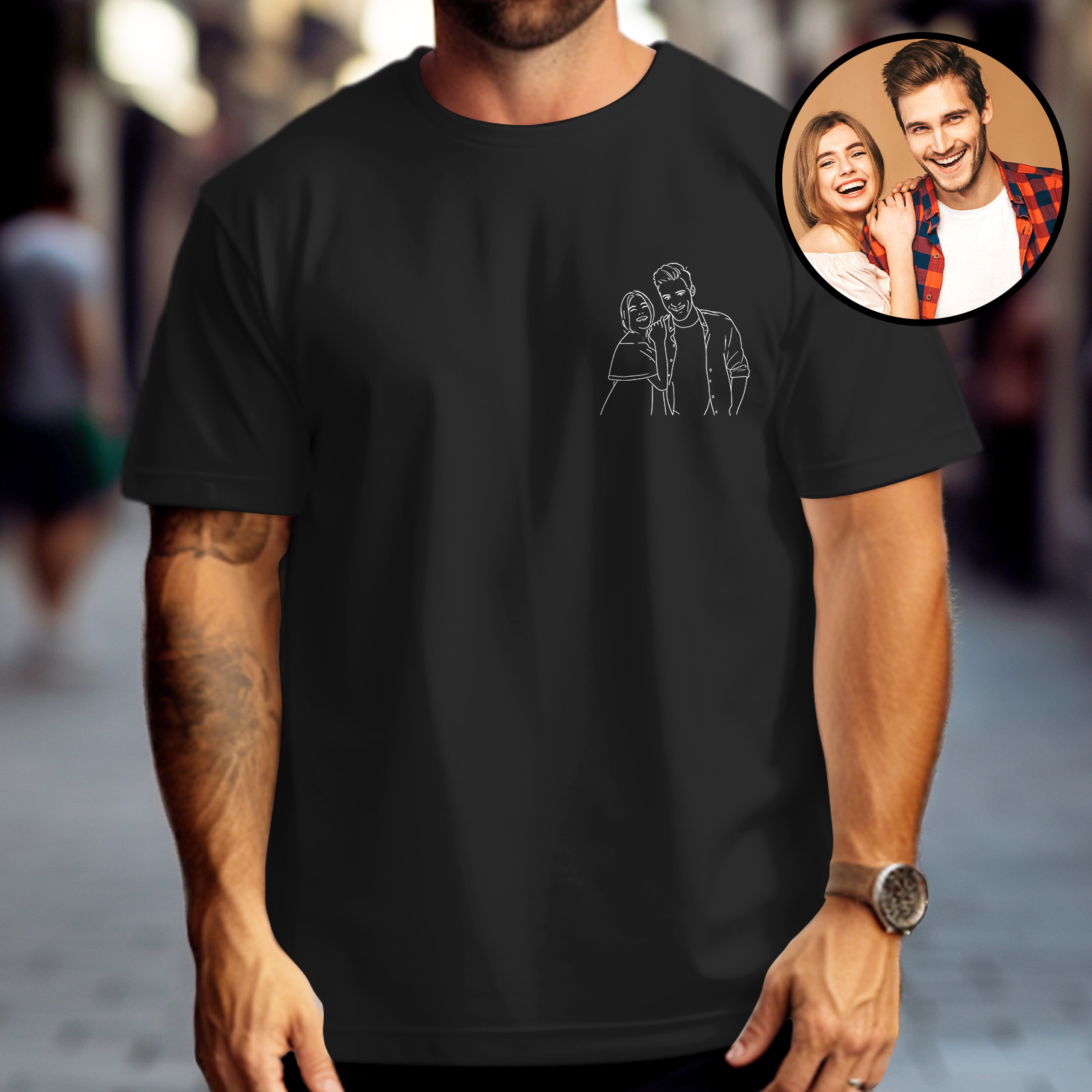 Custom Photo Embroidered T-Shirt Personalized Portrait Shirt Gift for Dad