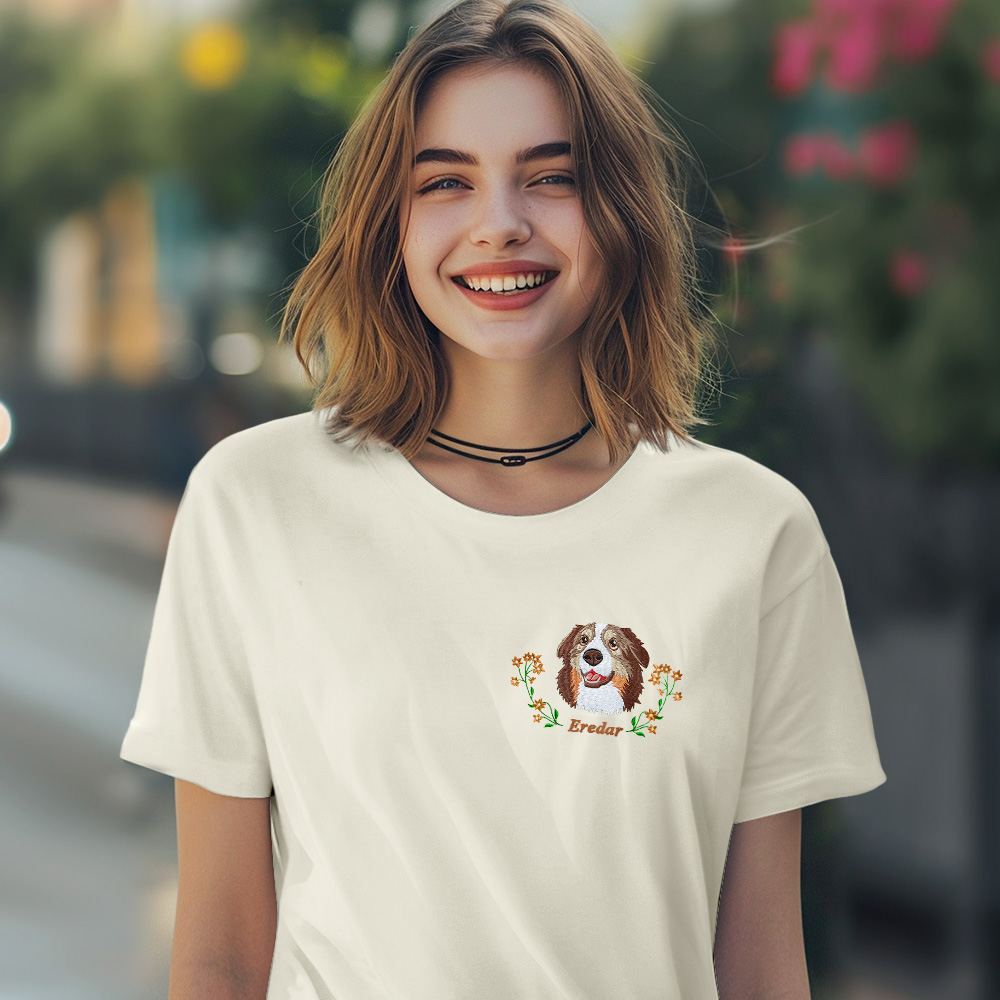 Custom Pet From Your Photo Embroidered Shirt Personalized Dog Shirt Pet Portrait Gift for Pet Lover