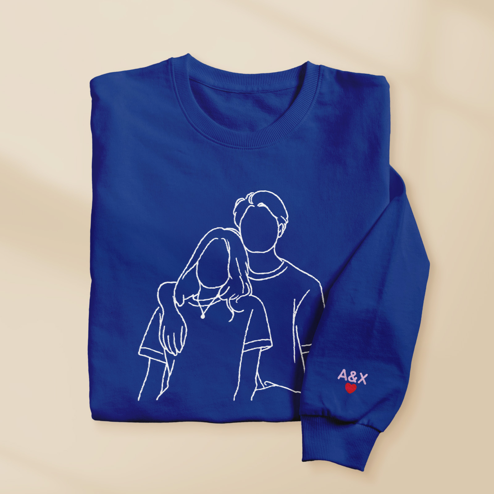 Personalized Sweatshirt Embroidered Custom Couple Photo Love Outline Design Perfect Valentine's Day Gift