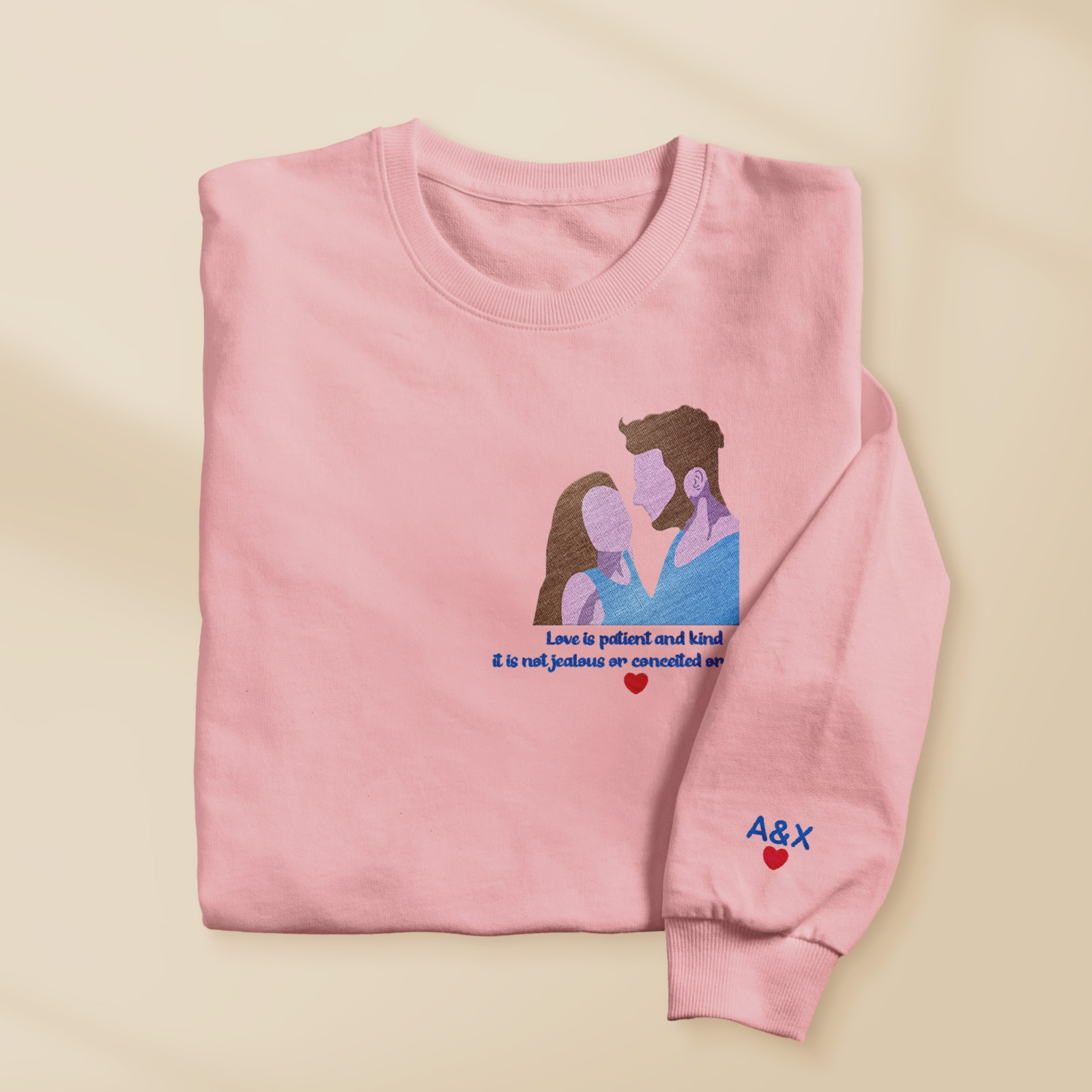 Custom Embroidered Photo Portrait Sweatshirt For Valentine Day