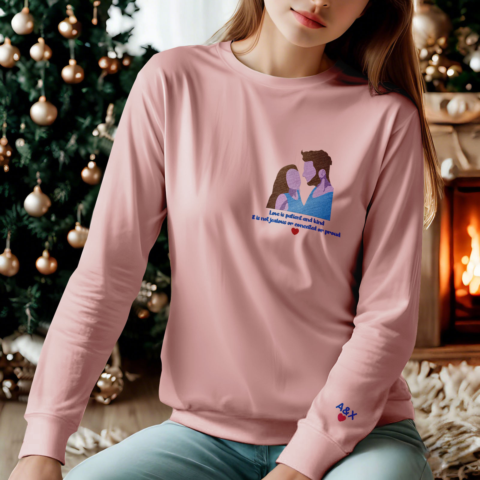Custom Embroidered Photo Portrait Sweatshirt For Valentine Day