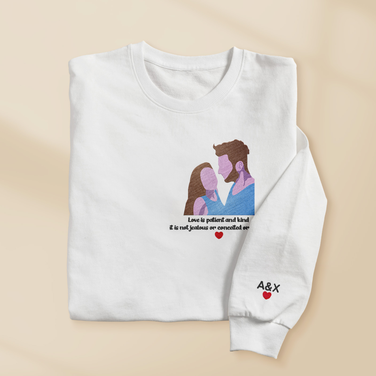 Custom Couple Photo Portrait Embroidery Sweatshirt For Valentine Day