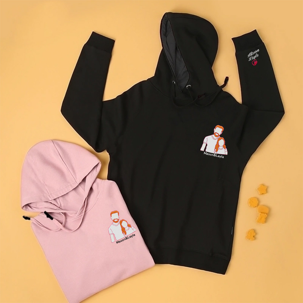 Personalized Photo Embroidered Hoodie With Childs Name on Sleeve Father's Day Gift