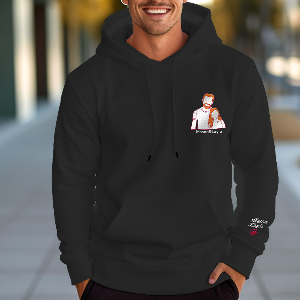 Personalized Photo Embroidered Hoodie With Childs Name on Sleeve Father's Day Gift