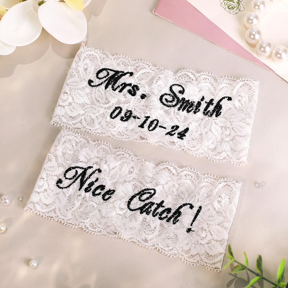 Personalized Wedding Garters Embroidered Bride Keepsake Gift for Bride - My Custom Embroidered Gifts