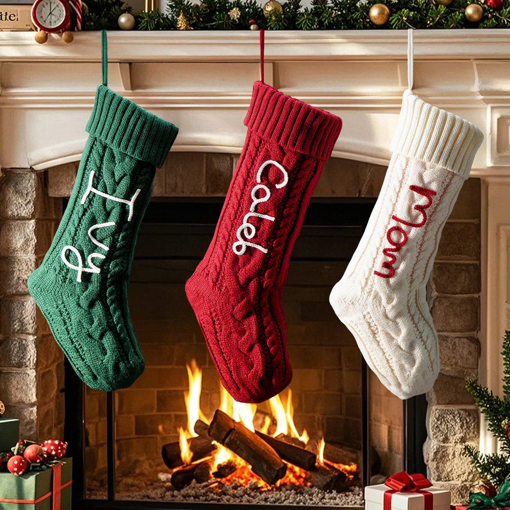 Custom Christmas Stockings With Name Personalized Engraved Knitted Christmas Stockings Christmas Home Decor