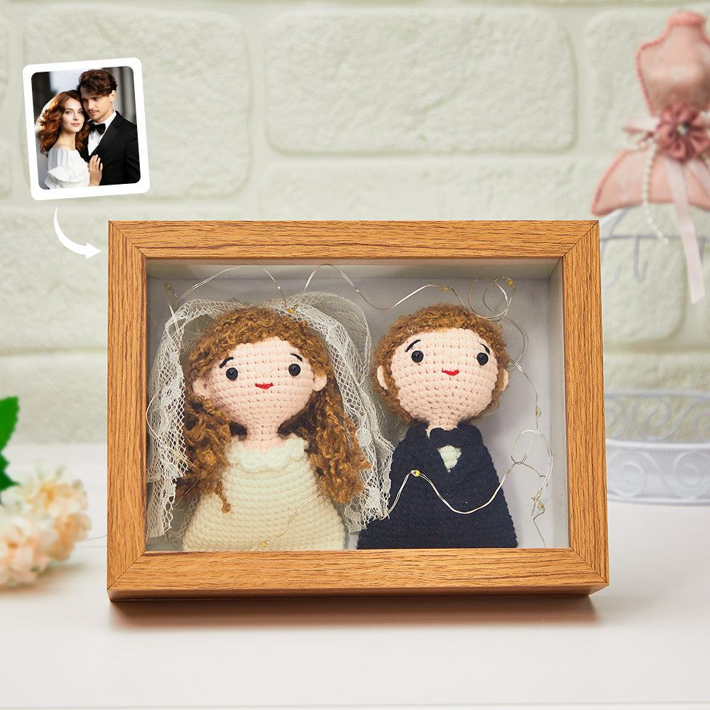 Custom Crochet Dolls Handmade Mini Look alike Dolls Personalized Photo Frame with USB Warm Light