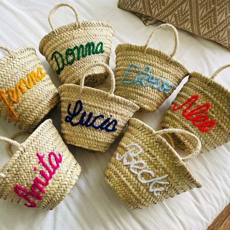 Personalized Embroidered Name Bags Straw Basket Bridal Shower Bags Customized Straw Bags Custom Wedding Bag Straw Tote