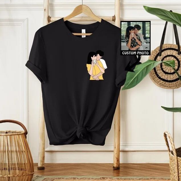 Custom Embroidered T-Shirt Couple Photo T-Shirt for Lover