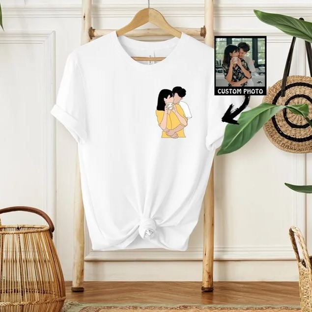 Custom Embroidered T-Shirt Couple Photo T-Shirt for Lover