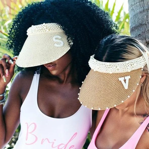 Custom Sun Visor with Pearls, Pearl Visors for Bachelorette Party, Bride Squad Visors, Custom Sun hat, Sun hats with name, Boat party-pearls