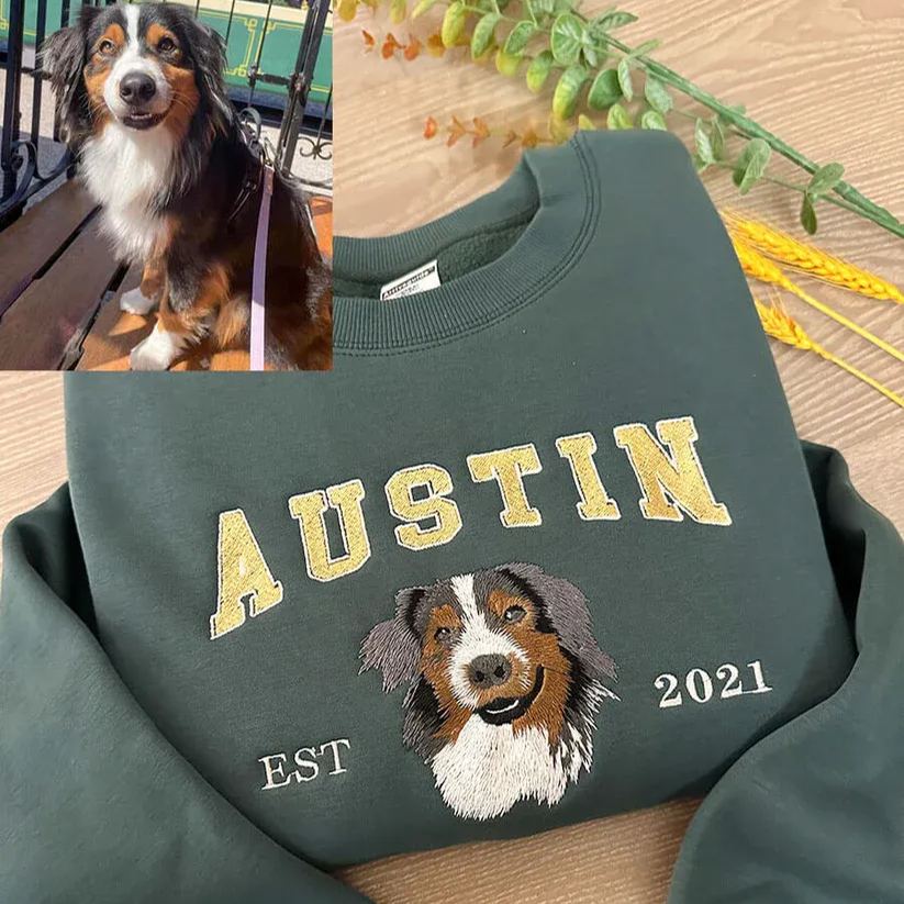 Custom Embroidered Pet From Your Photo Sweatshirt, Personalized Cat Sweatshirt, Pet Name Sweatshirt, Cat Mom Gift, Cat Lover Gift